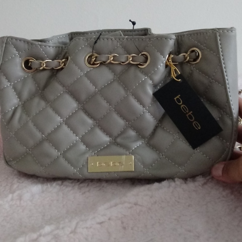 Bebe Gray Handbag w Gold Trim